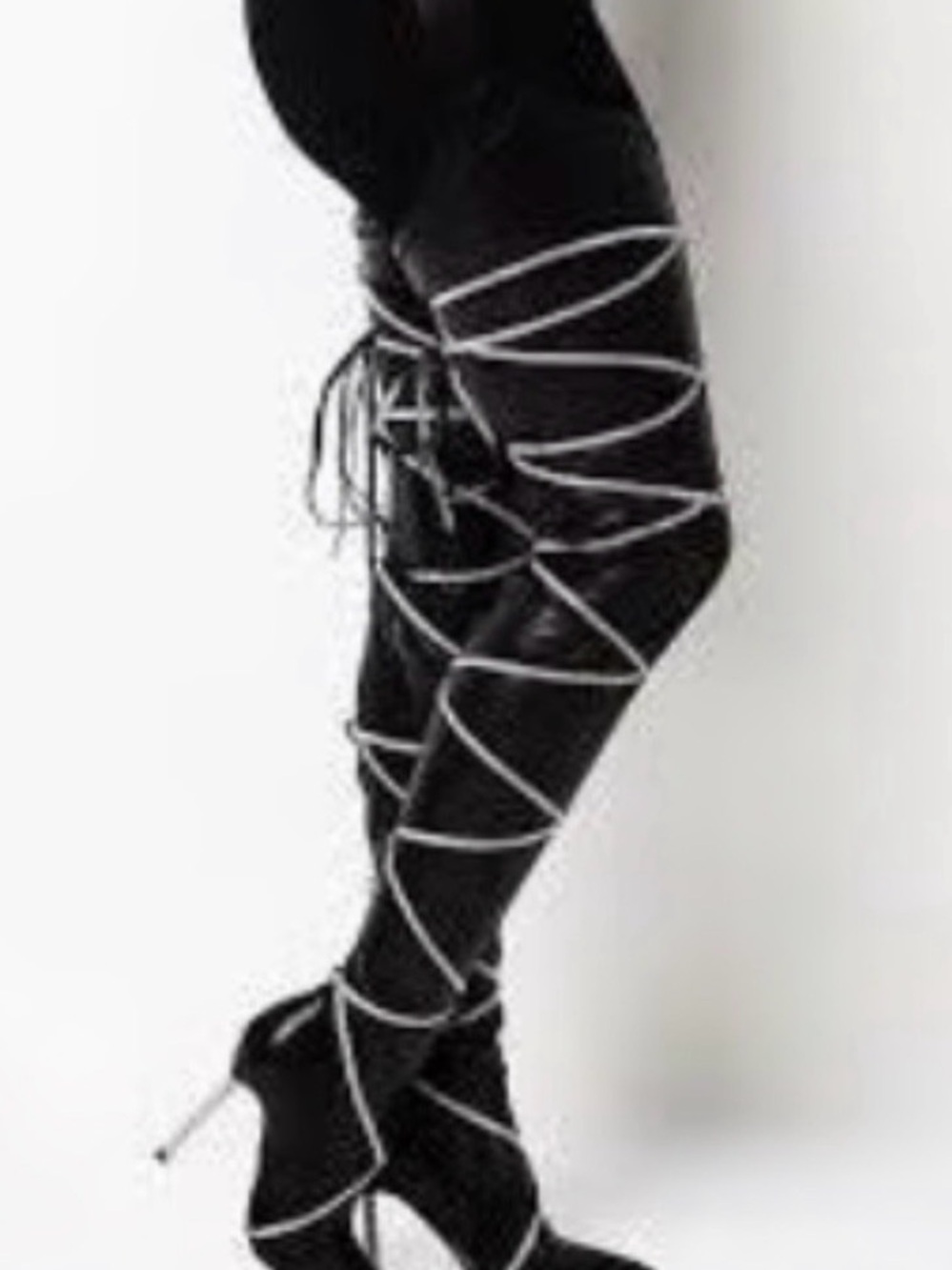 Black Lace-Up Over-The-Knee Stiletto Boots